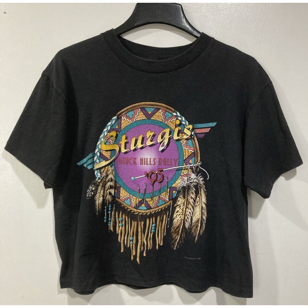 3D Emblem Sturgis Black Hills Rally '95 Black Cropped SS T-Shirt Size Large‎